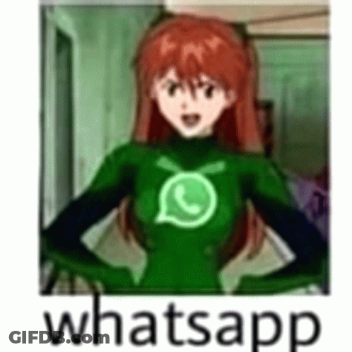 Girl With Red Hair In Green Suit And WhatsApp Logo GIF