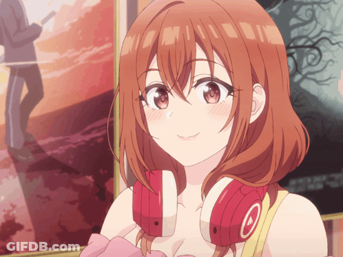 Girl With Red Hair Wearing Headphones With Letter O GIF