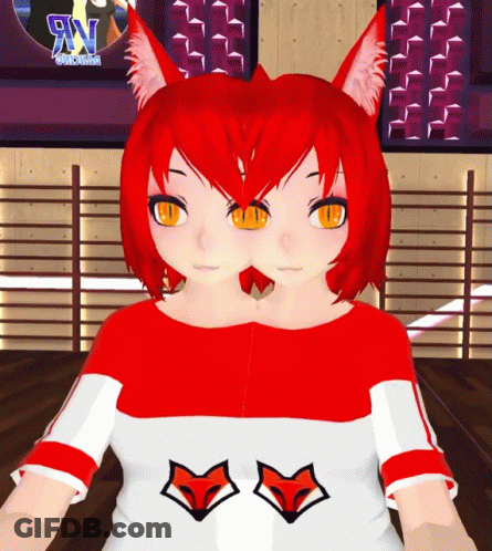 Girl With Red Hair Wearing Red And White Shirt With Fox GIF