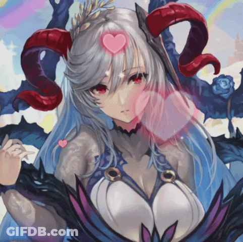 Girl With Red Horns And Heart On Head GIF