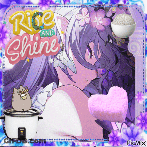 Girl With Rice Bowl And Rice And Shine GIF