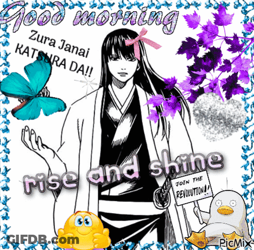 Girl With Rise And Shine Sign GIF