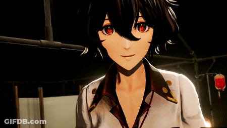 Girl With Short Black Hair And Red Eyes GIF
