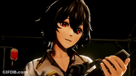 Girl With Short Black Hair And Red Eyes GIF