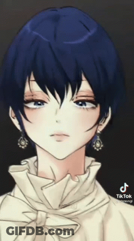 Girl With Short Blue Hair And Earrings In White Shirt And Bow Tie GIF