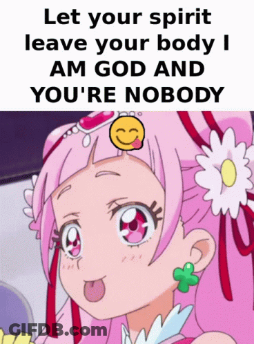 Girl With Smiley Face Head Saying Let Your Spirit Leave Body GIF