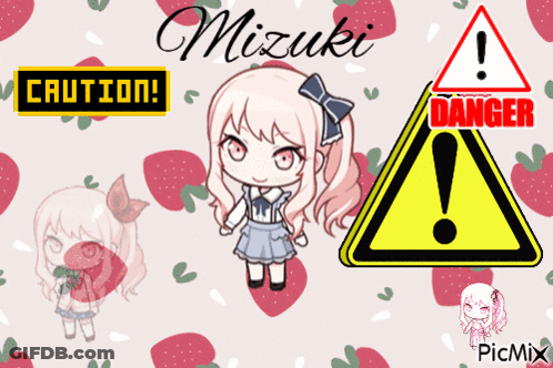 Girl With Strawberries And Caution Sign GIF