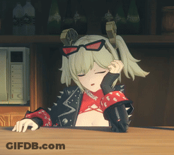 Girl With Sunglasses Eyes Closed At Counter GIF