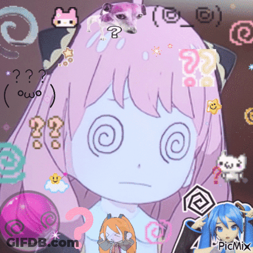 Girl With Swirl Eyes And Question Mark GIF