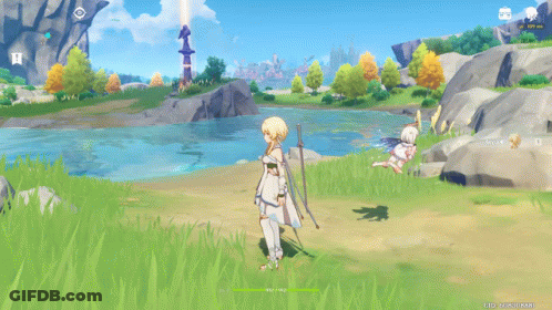 Girl With Sword Standing In Grass GIF