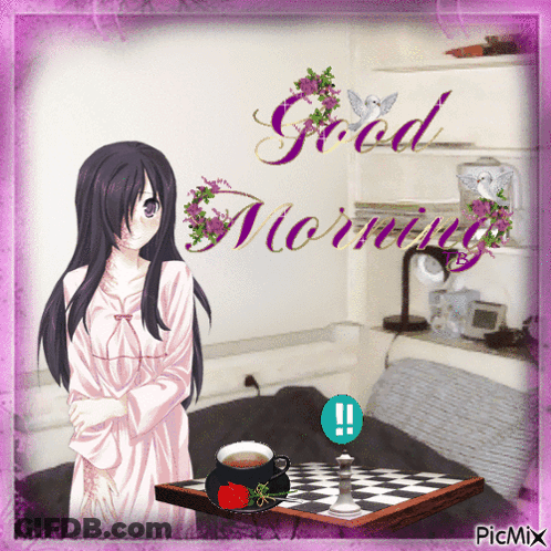Girl With Tea Saying Good Morning GIF