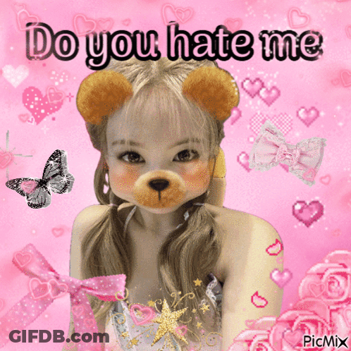 Girl With Teddy Bear On Her Face Saying Do You Hate Me GIF