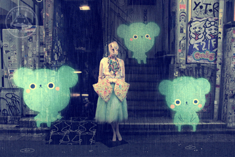 Girl With Three Cute Blue Stickers GIF