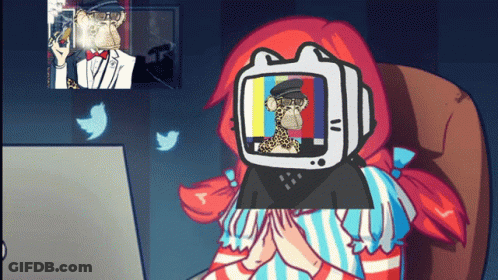 Girl With TV On Head And Monkey On Screen GIF
