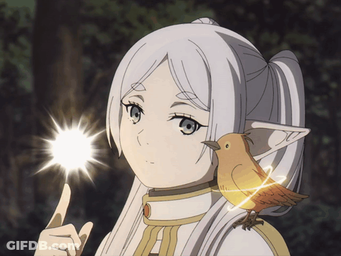 Girl With White Hair And Bird On Shoulder Holding Light GIF