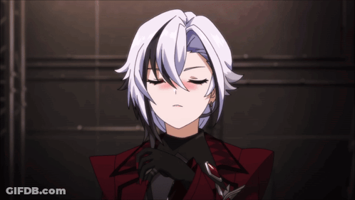 Girl With White Hair And Black Stripes In Red Jacket And Gloves GIF