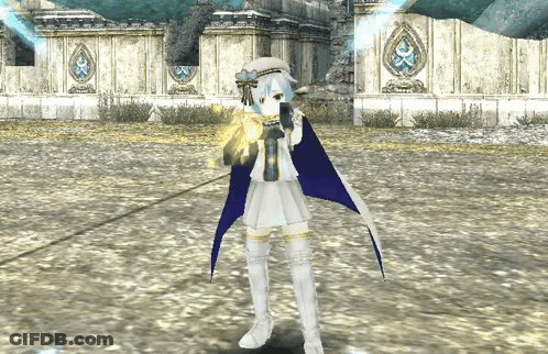 Girl With White Hair And Blue Cape Holding Sword GIF
