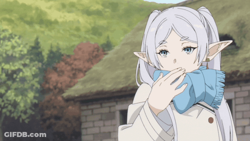 Girl With White Hair And Blue Eyes In Blue Scarf GIF