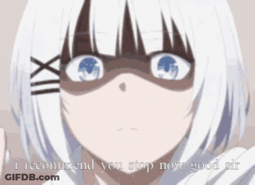 Girl With White Hair And Blue Eyes Saying Stop GIF