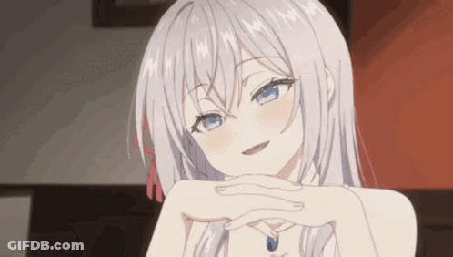 Girl With White Hair And Blue Eyes Smiling Hands On Face GIF