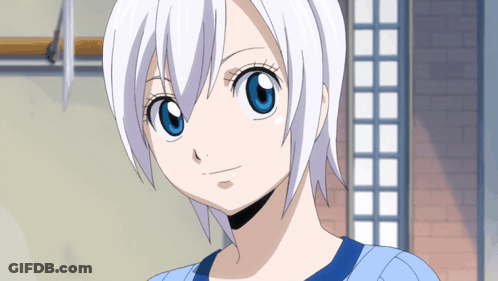 Girl With White Hair And Blue Eyes Smiling GIF