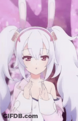 Girl With White Hair And Bunny Ears In Front Of Cherry Blossom Tree GIF