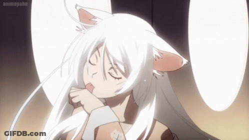 Girl With White Hair And Cat Ears Licking Lips GIF