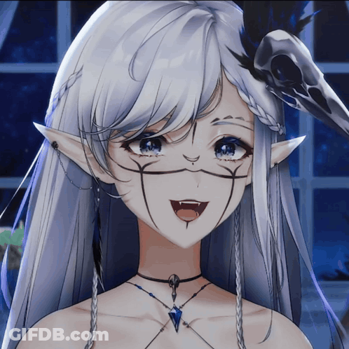 Girl With White Hair And Crow On Head GIF