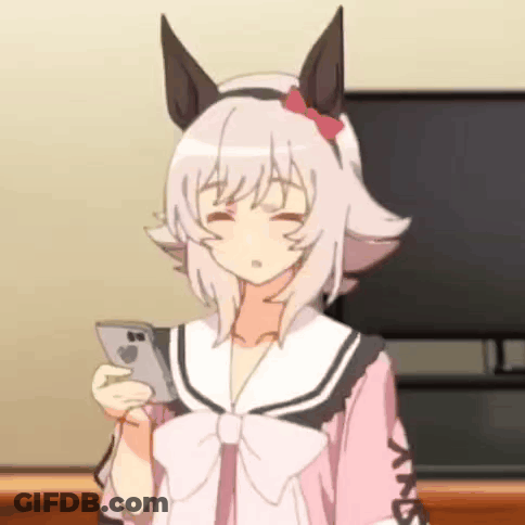 Girl With White Hair And Ears Holding Cell Phone GIF