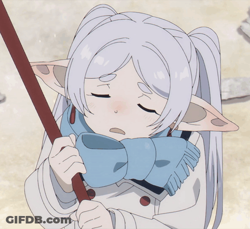 Girl With White Hair And Ears Holding Stick GIF