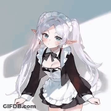 Girl With White Hair And Ears In Maid Outfit GIF