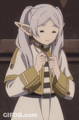 Girl With White Hair And Ears In Striped Coat GIF