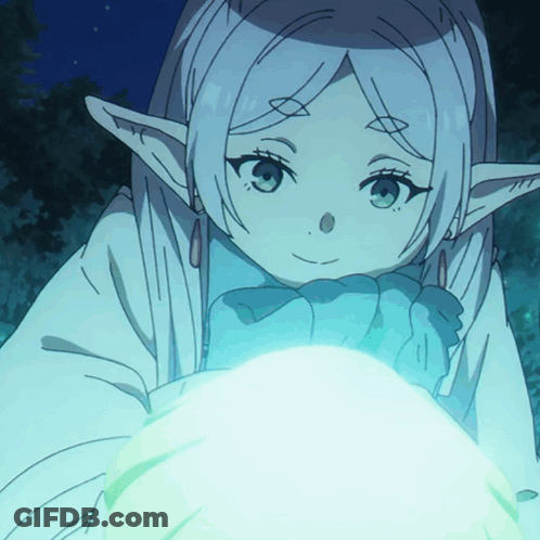 Girl With White Hair And Elf Ears Holding Light GIF