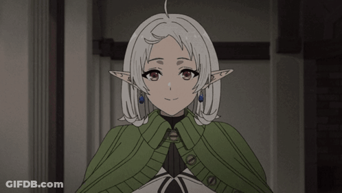 Girl With White Hair And Elf Ears In Green Cape GIF