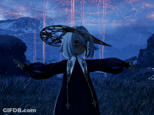 Girl With White Hair And Hat In Tall Grass GIF
