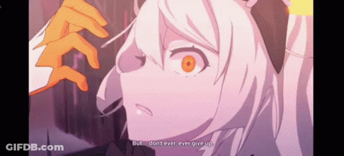 Girl With White Hair And Orange Eyes Says But Don't Ever Ever Give Up GIF