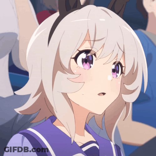 Girl With White Hair And Pink Eyes In Purple Uniform GIF