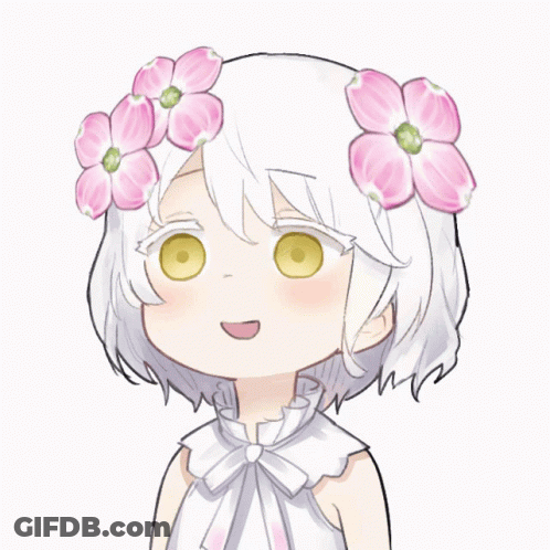 Girl With White Hair And Pink Flowers GIF