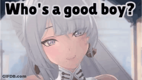 Girl With White Hair And Purple Eyes Smiling Who's A Good Boy GIF
