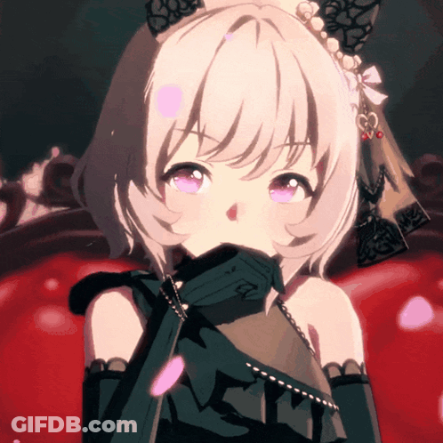 Girl With White Hair And Purple Eyes Wearing Black Gloves GIF