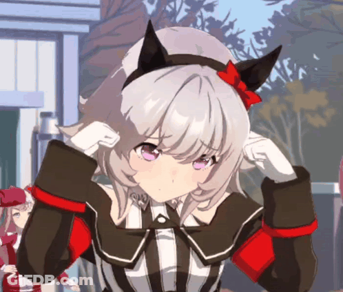 Girl With White Hair And Purple Eyes Wearing Cat Ear Headband GIF