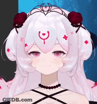 Girl With White Hair And Red Eyes And Crescent Moon GIF