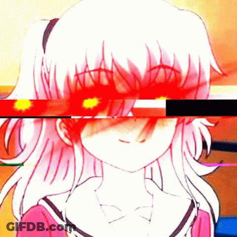 Girl With White Hair And Red Eyes Glitch Effect GIF