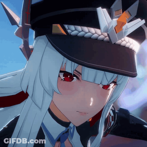 Girl With White Hair And Red Eyes In Black Hat GIF