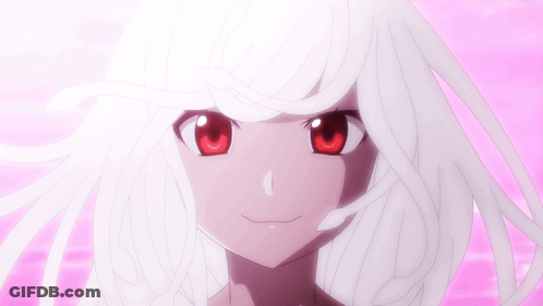 Girl With White Hair And Red Eyes Looking Up GIF
