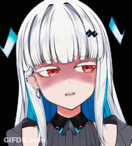 Girl With White Hair And Red Eyes Making Angry Face GIF