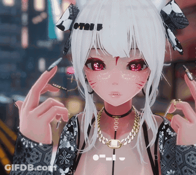 Girl With White Hair And Red Eyes Wearing Choker And Heart Necklace GIF