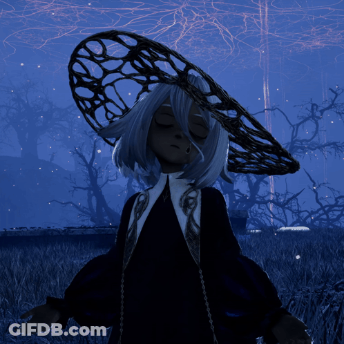 Girl With White Hair And Spider Web Hat GIF