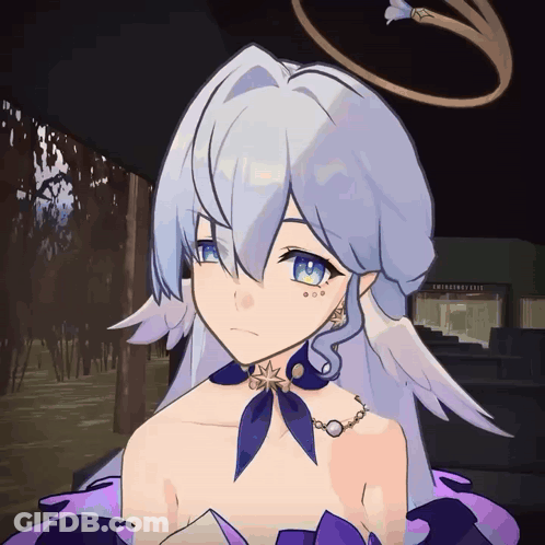 Girl With White Hair Blue Eyes Purple Dress GIF