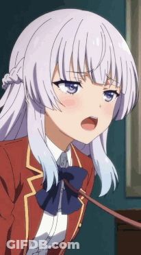 Girl With White Hair Blue Eyes Red Jacket And Tie GIF
